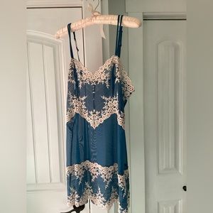 Blueberry and cream lace sheer chemise.